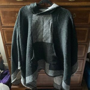 Vince Camuto Poncho - black, white, and grey. One size